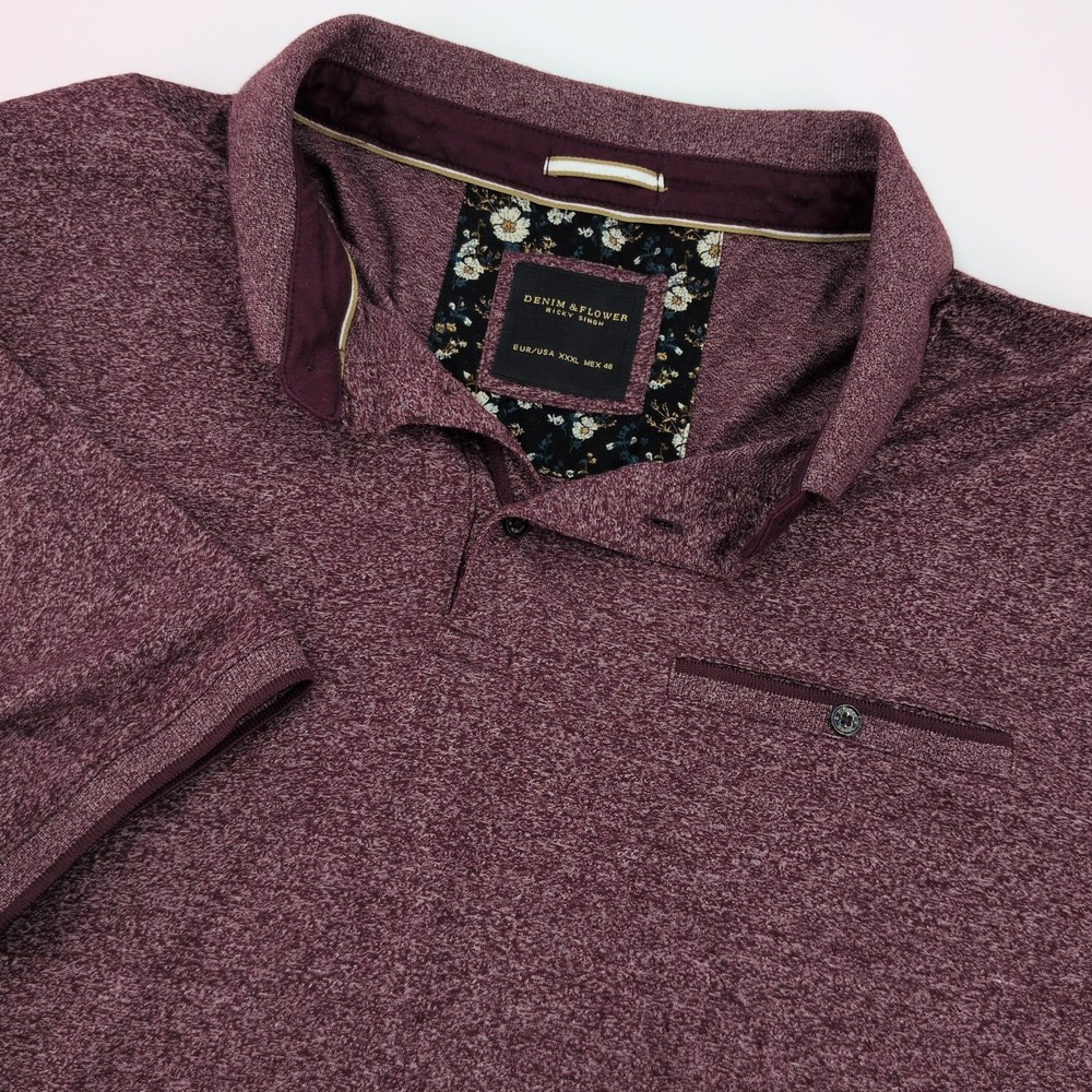 Denim & Flower Ricky Singh Polo Maroon Textured Size 3XL